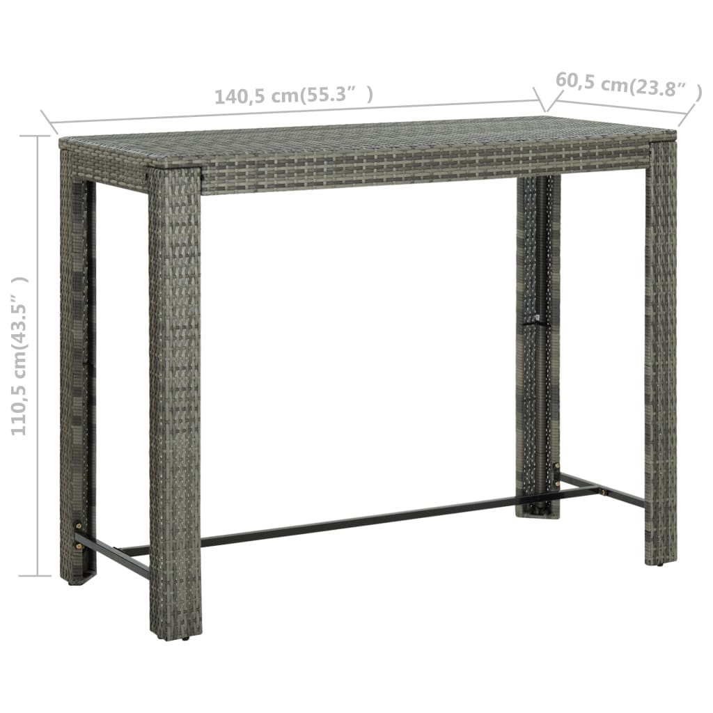 vidaXL Patio Bar Table Gray 55.3"x23.8"x43.5" Poly Rattan