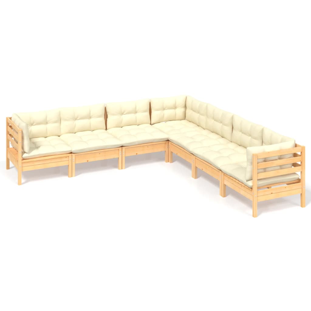 vidaXL 7 Piece Patio Lounge Set with Cream Cushions Solid Pinewood