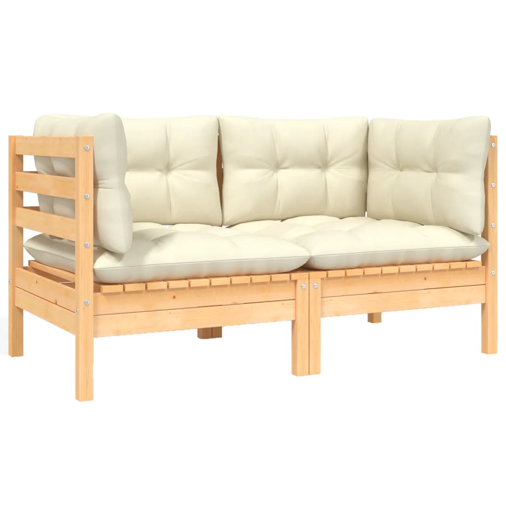 vidaXL 2-Seater Patio Sofa with Cream Cushions Solid Pinewood