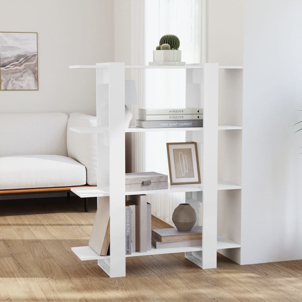 vidaXL Book Cabinet/Room Divider High Gloss White 39.4"x11.8"x48.6"