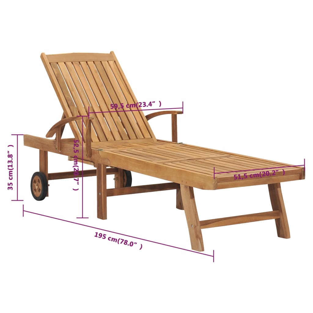 vidaXL Sun Lounger with Table Solid Teak Wood