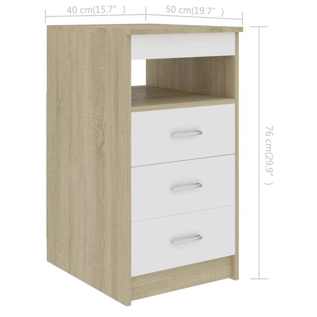 vidaXL Drawer Cabinet White and Sonoma Oak 15.7"x19.7"x29.9" Engineered Wood
