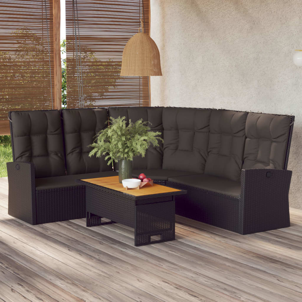 vidaXL 2 Piece Patio Lounge Set with Cushions Black Poly Rattan