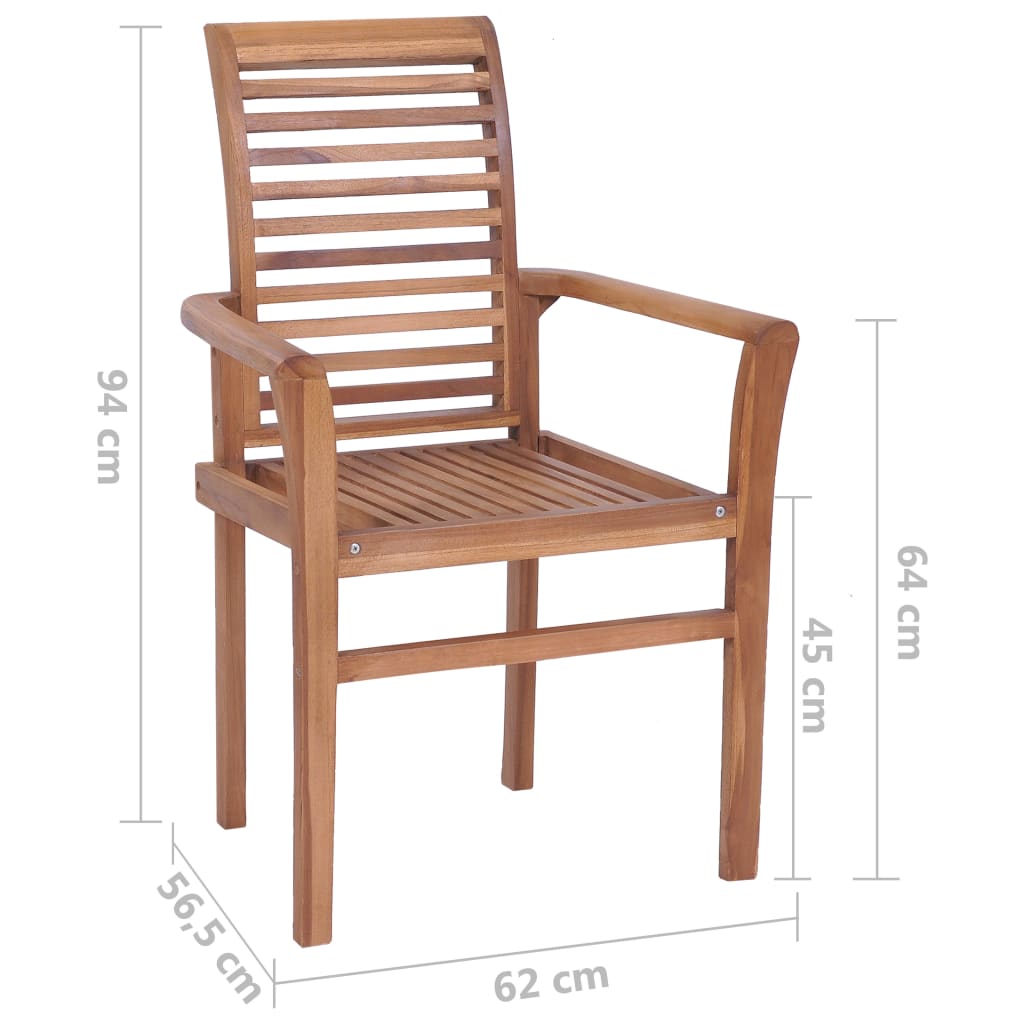 vidaXL Dining Chairs 8 pcs with Black Cushions Solid Teak Wood