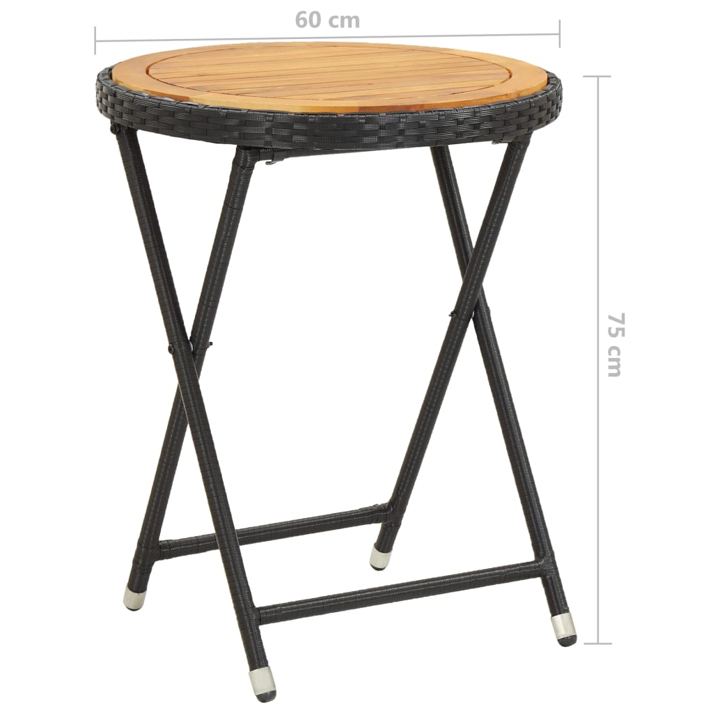 vidaXL Tea Table Black 23.6" Poly Rattan and Solid Acacia Wood
