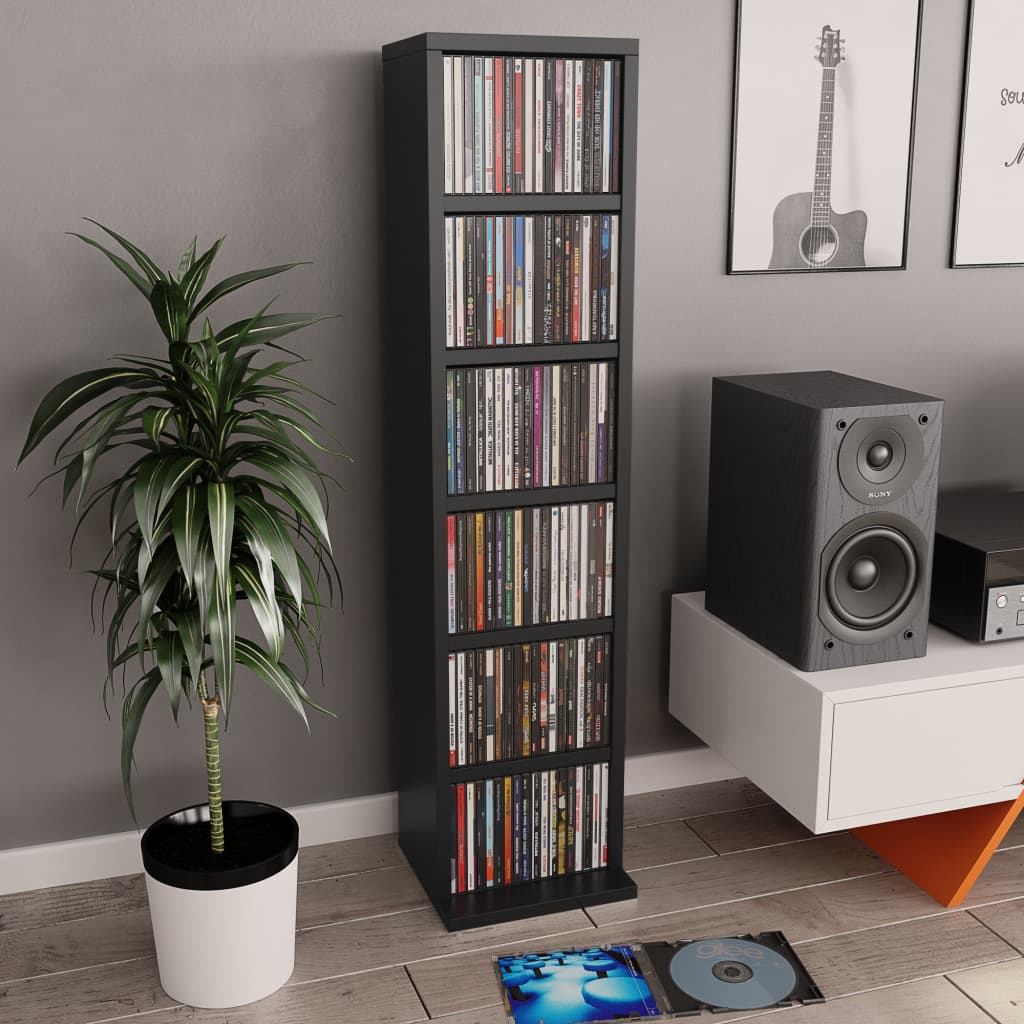 vidaXL CD Cabinet Black 8.3"x7.9"x34.6" Engineered Wood