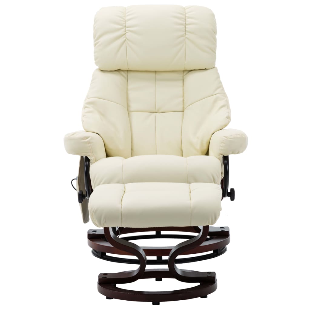 vidaXL Massage Recliner with Ottoman Cream Faux Leather and Bentwood