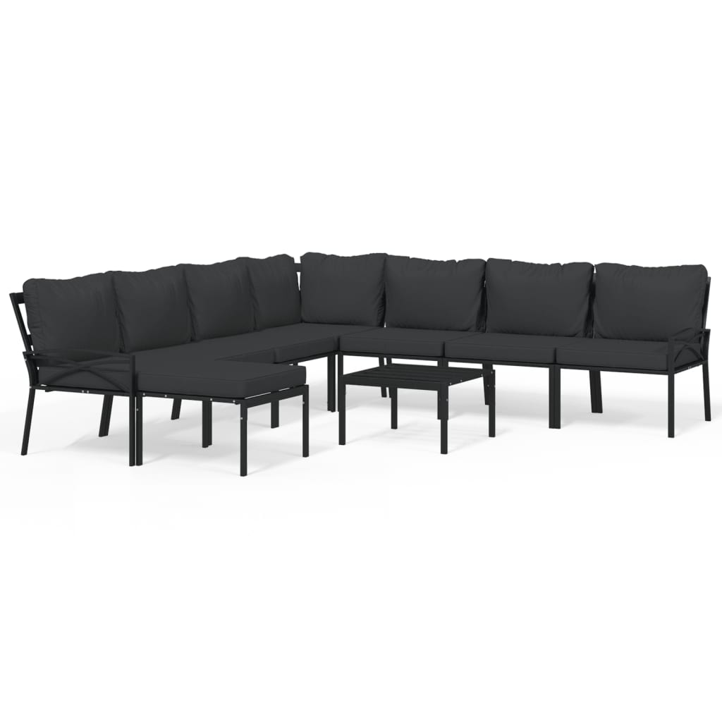 vidaXL 9 Piece Patio Lounge Set with Gray Cushions Steel