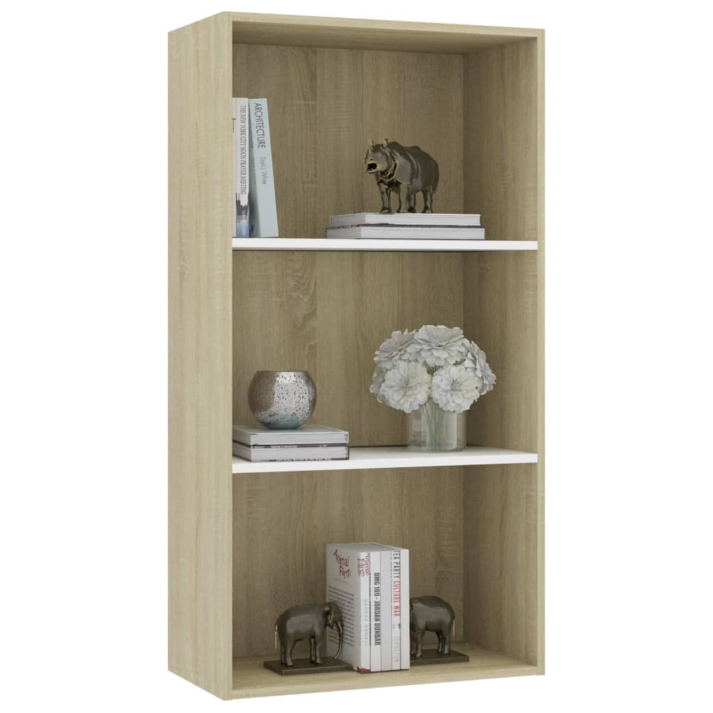 vidaXL 3-Tier Book Cabinet White and Sonoma Oak 23.6"x11.8"x44.9" Chipboard