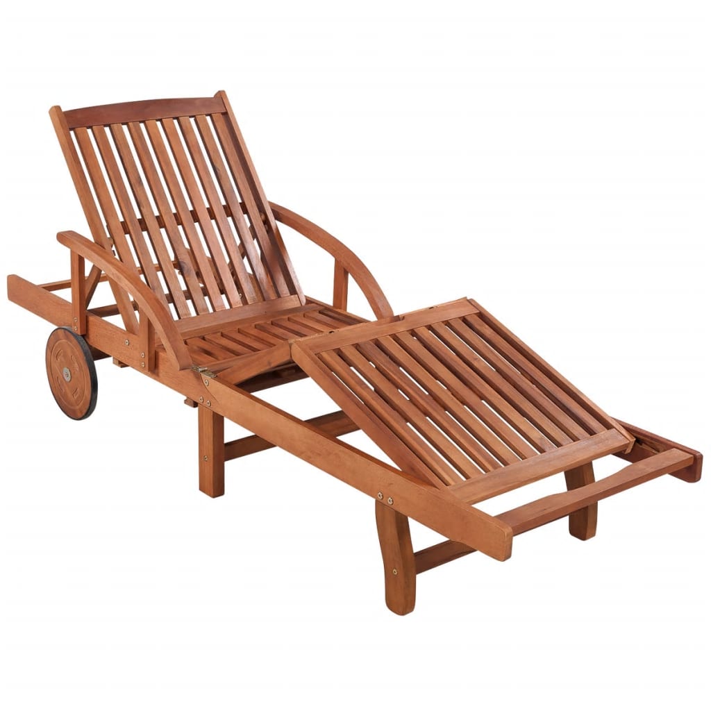 vidaXL Sun Lounger with Cushion and Wheels Solid Acacia Wood