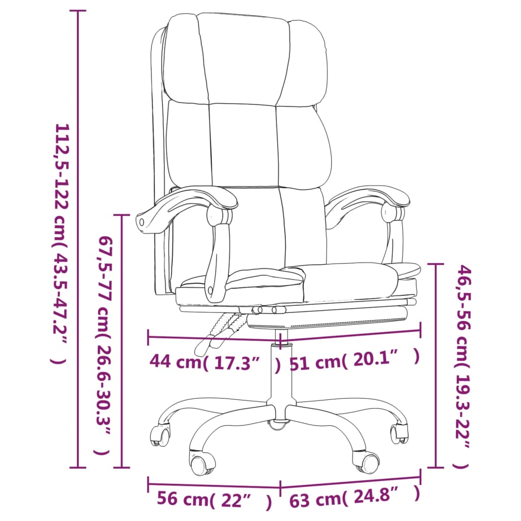 vidaXL Reclining Office Chair Dark Gray Fabric