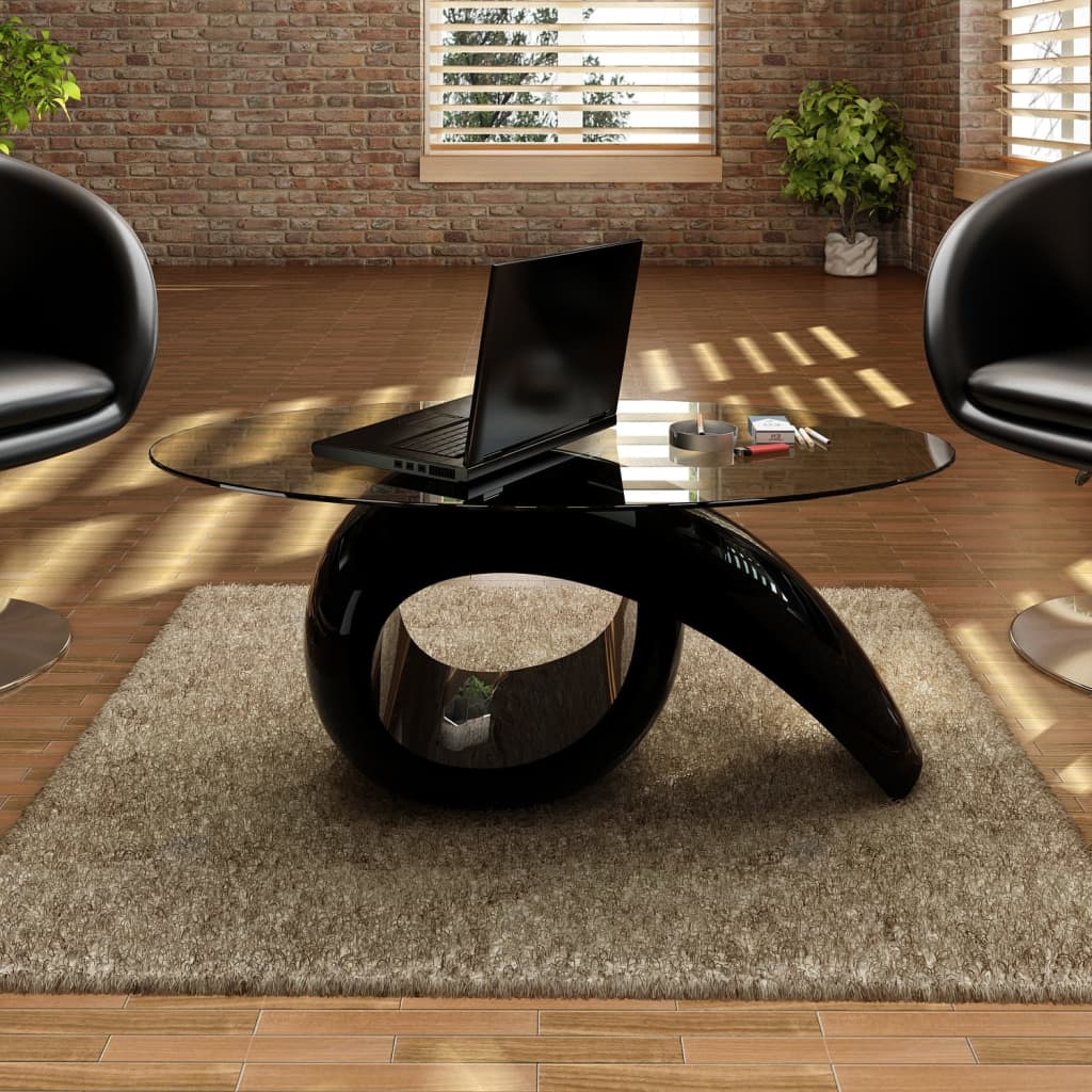 vidaXL Coffee Table with Oval Glass Top High Gloss Black