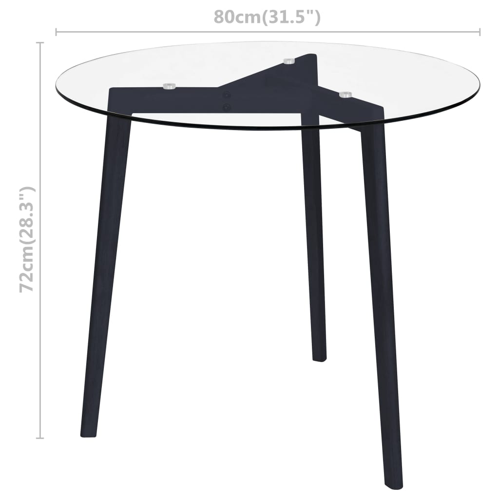 vidaXL Dining Table Transparent 31.5" Tempered Glass