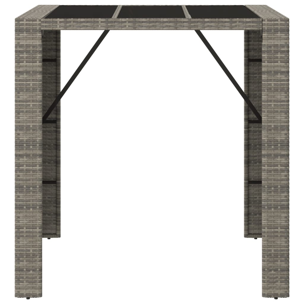 vidaXL Bar Table with Glass Top Gray 41.3"x31.5"x43.3" Poly Rattan