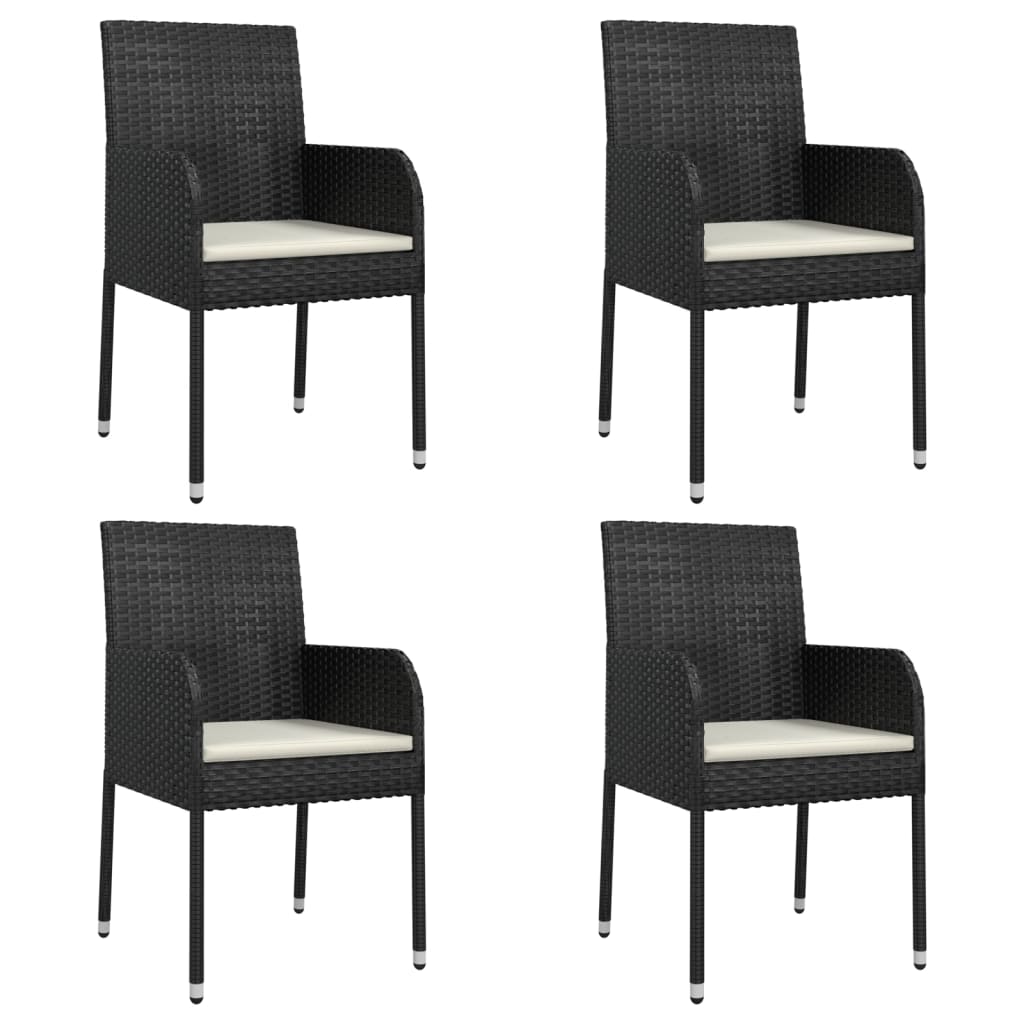 vidaXL Patio Chairs with Cushions 4 pcs Poly Rattan Black