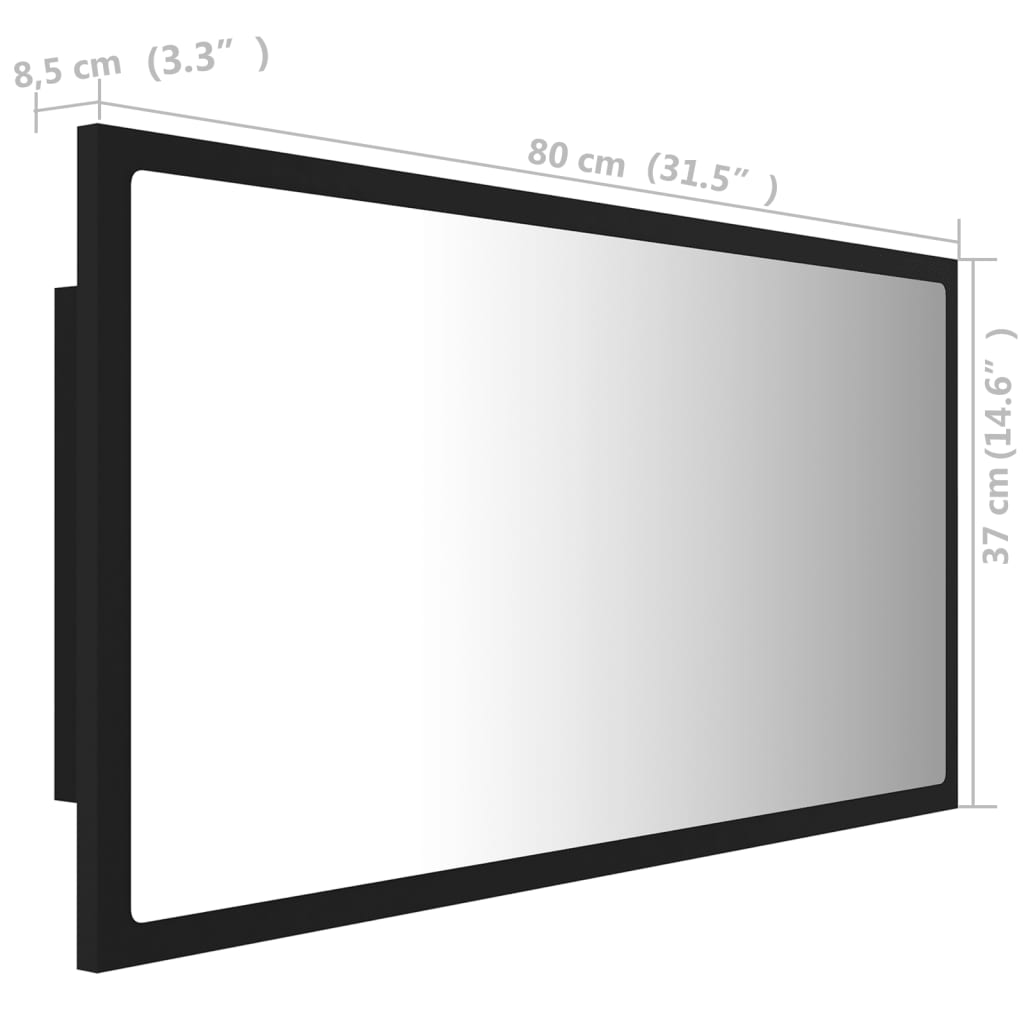 vidaXL LED Bathroom Mirror Black 31.5"x3.3"x14.6" Acrylic