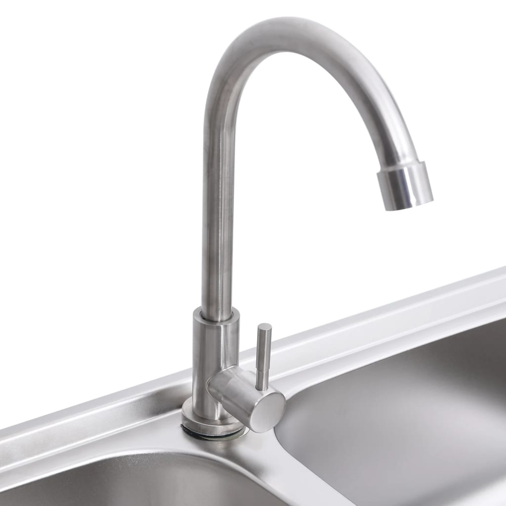 vidaXL Camping Sink Double Basins with Tap Stainless Steel