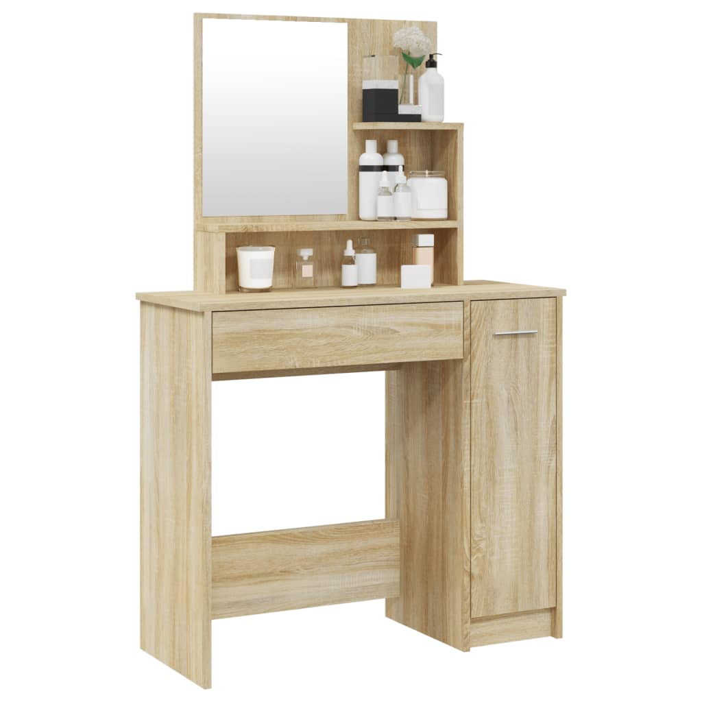 vidaXL Dressing Table with Mirror Sonoma Oak 34.1"x13.8"x53.5"
