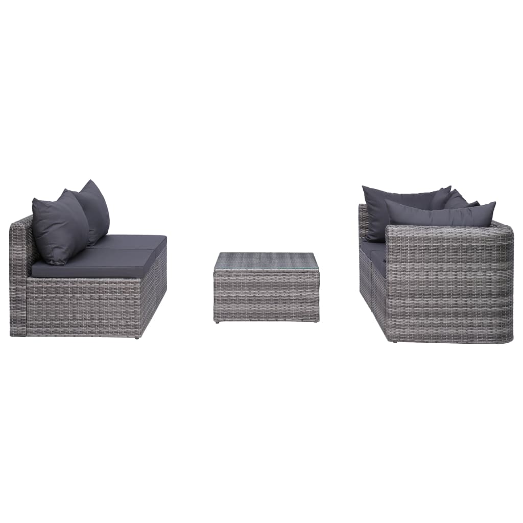 vidaXL 5 Piece Patio Sofa Set with Cushions & Pillows Poly Rattan Gray