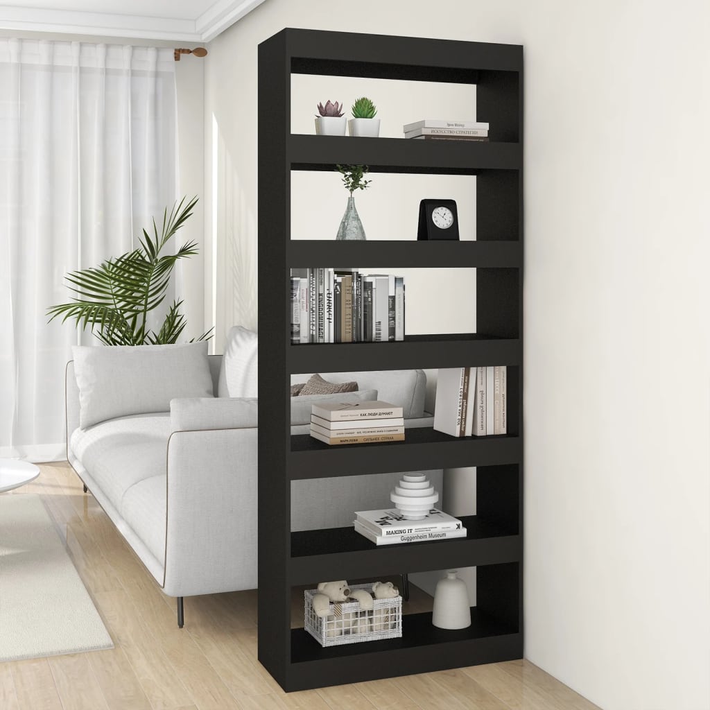 vidaXL Book Cabinet/Room Divider Black 31.5"x11.8"x78" Engineered Wood