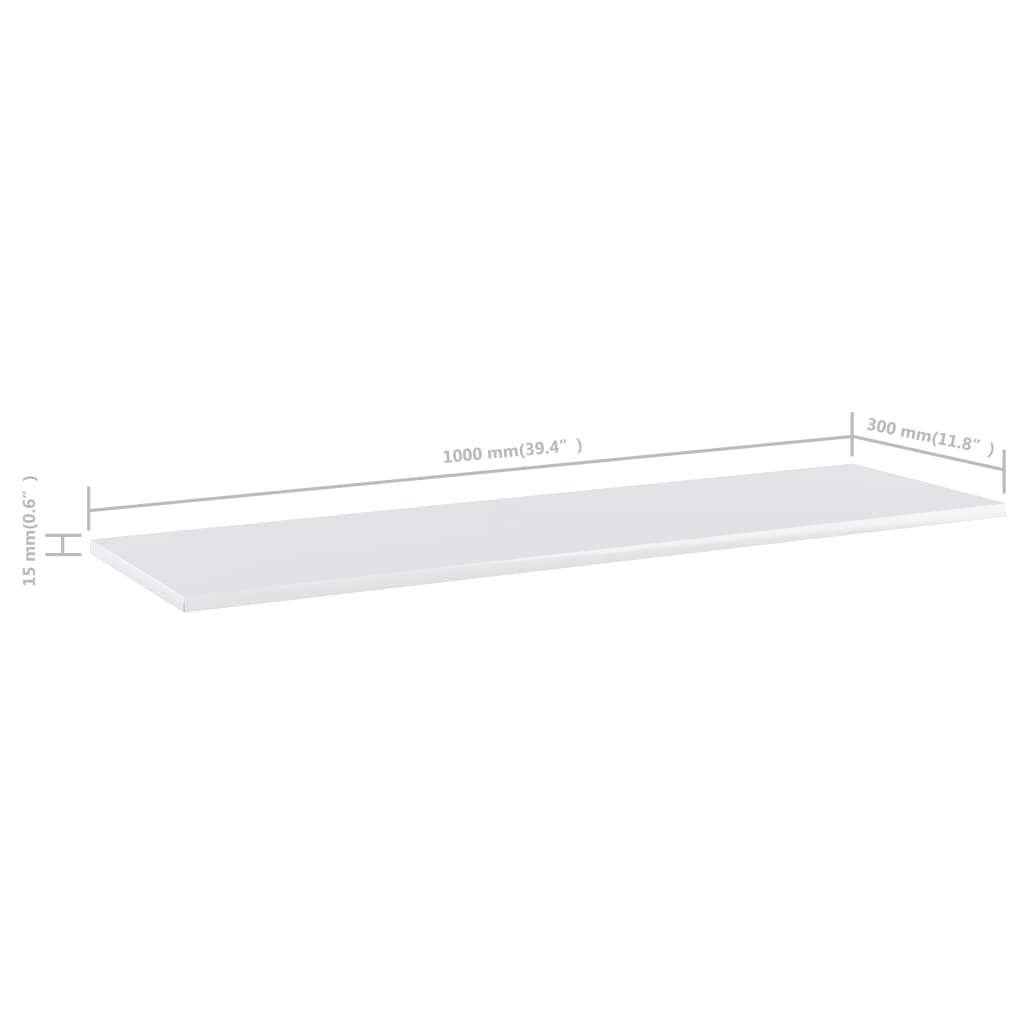 vidaXL Bookshelf Boards 4 pcs High Gloss White 39.4"x11.8"x0.6" Chipboard