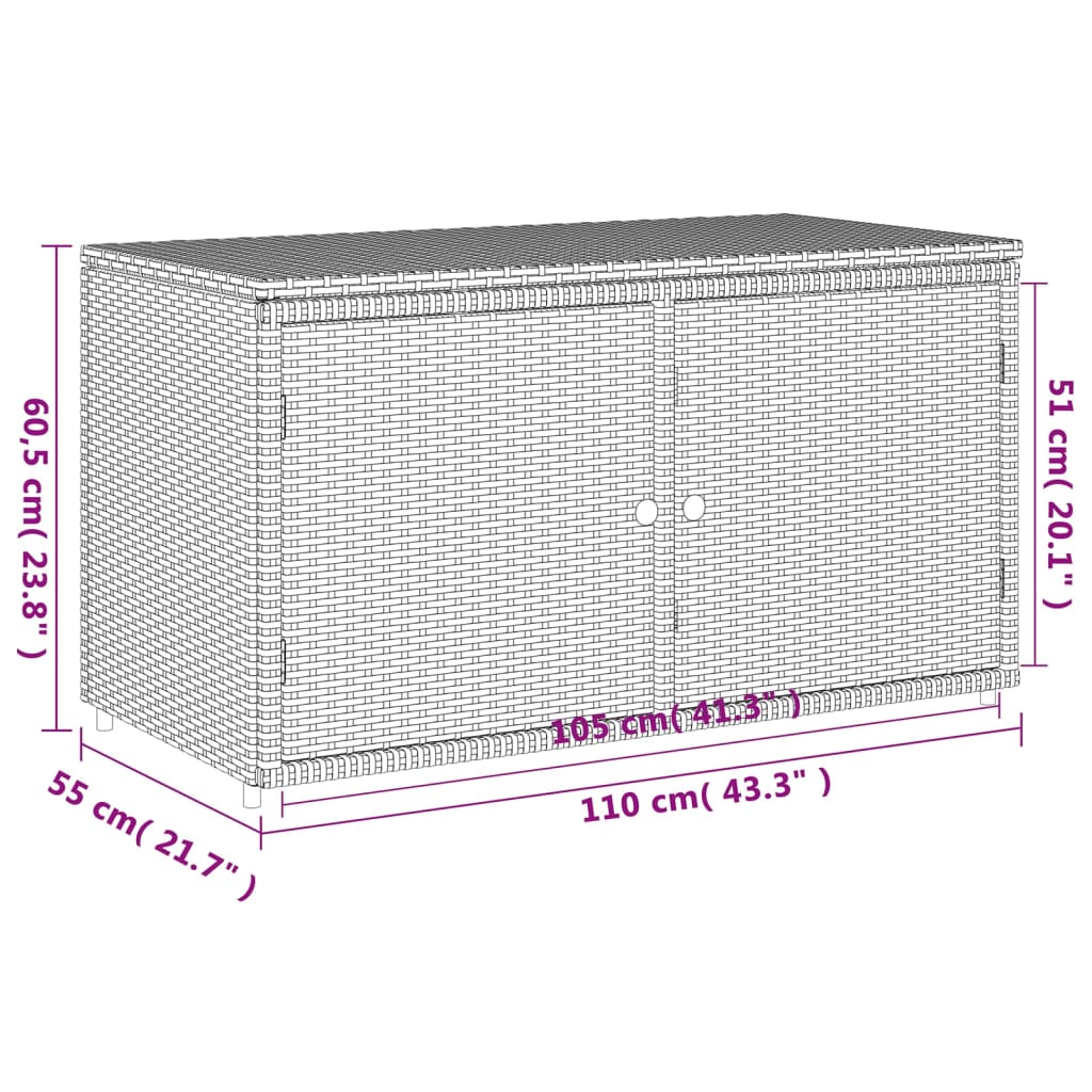 vidaXL Patio Storage Cabinet Brown 43.3"x21.7"x23.8" Poly Rattan