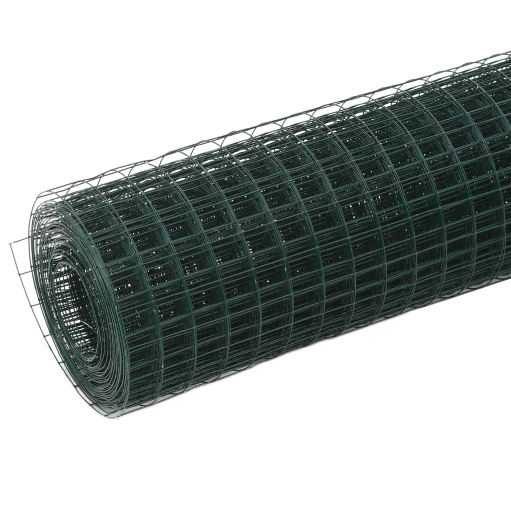 vidaXL Chicken Wire Fence Steel with PVC Coating 32.8'x4.9' Green