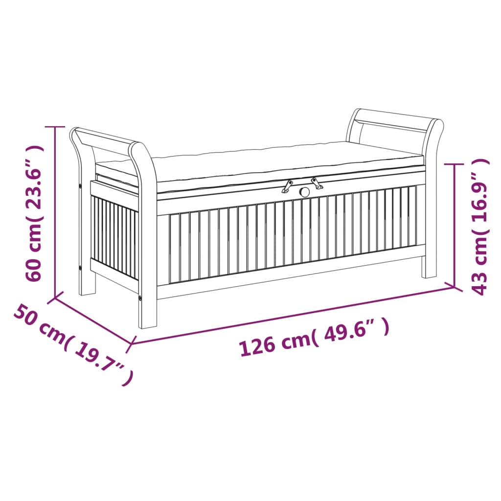 vidaXL Patio Storage Bench with Cushion 49.6" Solid Wood Acacia