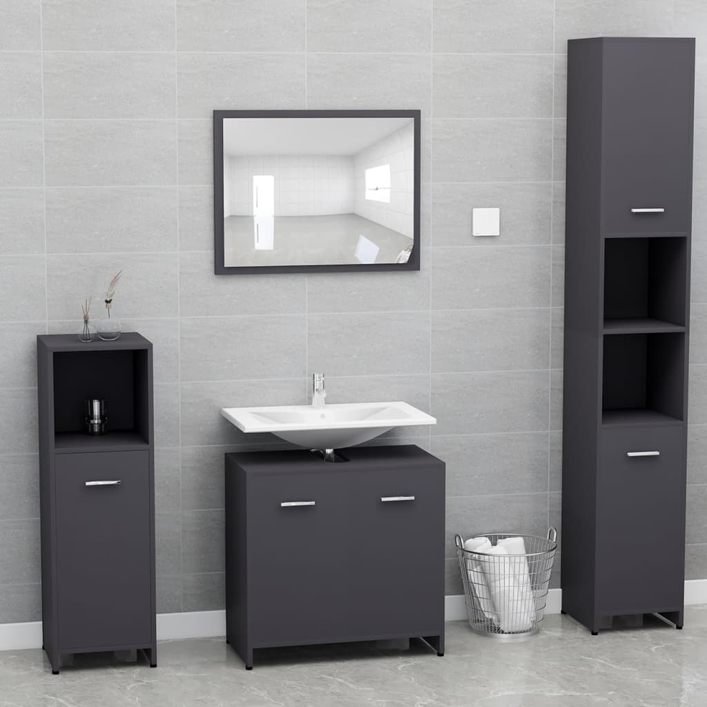 vidaXL Bathroom Furniture Set Gray Engineered Wood