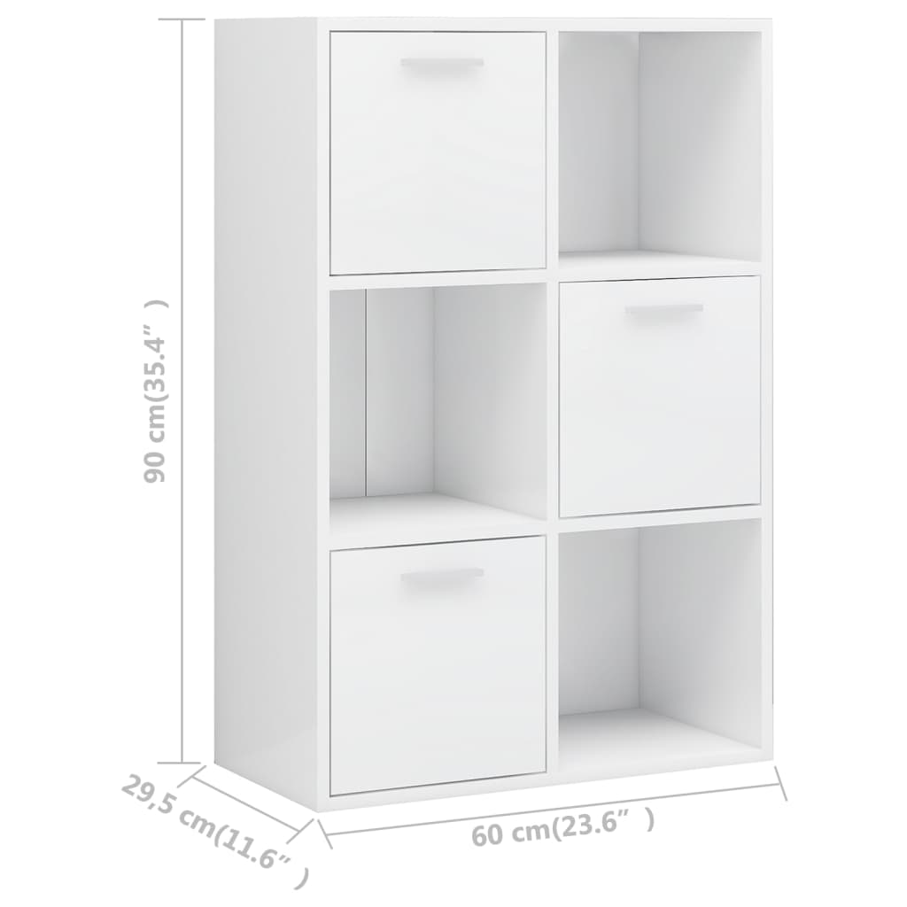 vidaXL Storage Cabinet High Gloss White 23.6"x11.6"x35.4" Engineered Wood