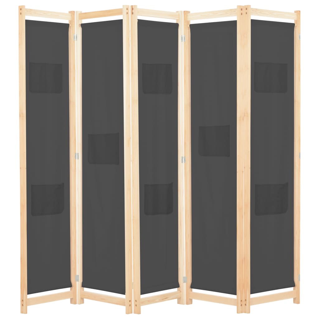 vidaXL 5-Panel Room Divider Gray 78.7"x66.9"x1.6" Fabric