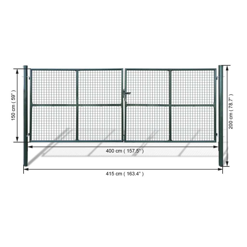 vidaXL Garden Fence Gate 163.4"x78.7" Steel Green