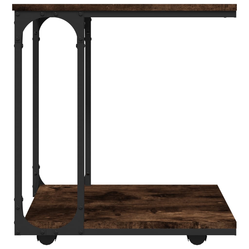 vidaXL Side Table with Wheels Smoked Oak 19.7"x13.8"x21.9" Engineered Wood