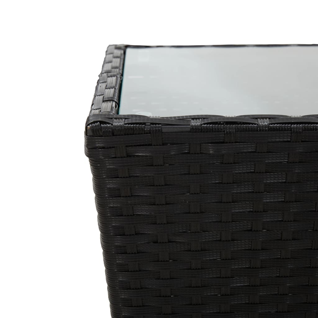 vidaXL Tea Table Black 16.3"x16.3"x16.9" Poly Rattan and Tempered Glass