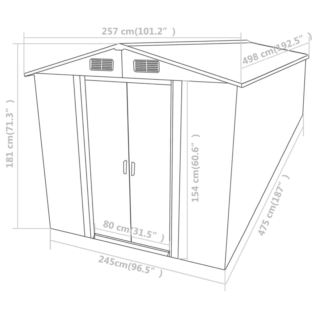 vidaXL Garden Shed 101.2"x192.5"x71.3" Metal Green