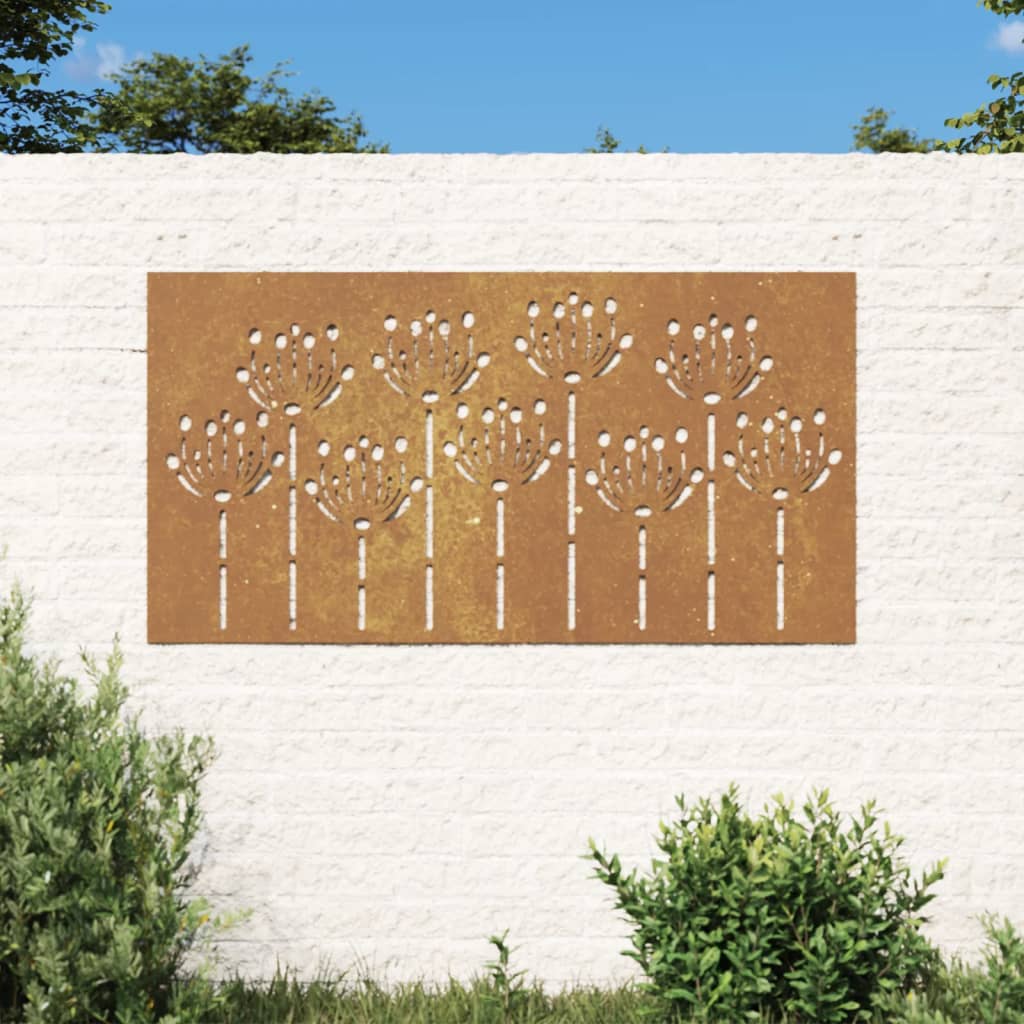 vidaXL Patio Wall Decoration 41.3"x21.7" Corten Steel Flower Design