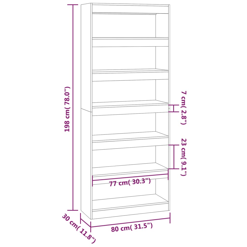 vidaXL Book Cabinet/Room Divider Gray Sonoma 31.5"x11.8"x78" Engineered Wood