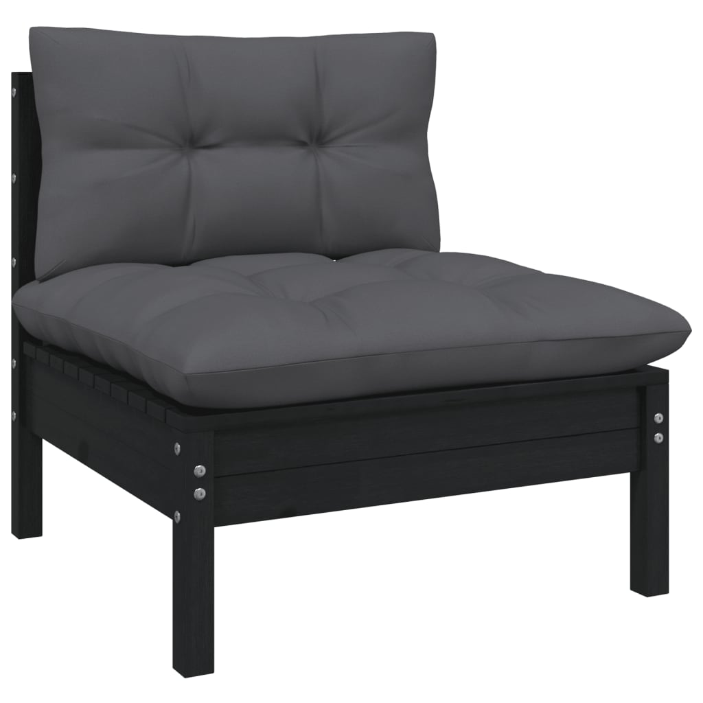 vidaXL 3 Piece Patio Lounge Set with Cushions Black Solid Pinewood
