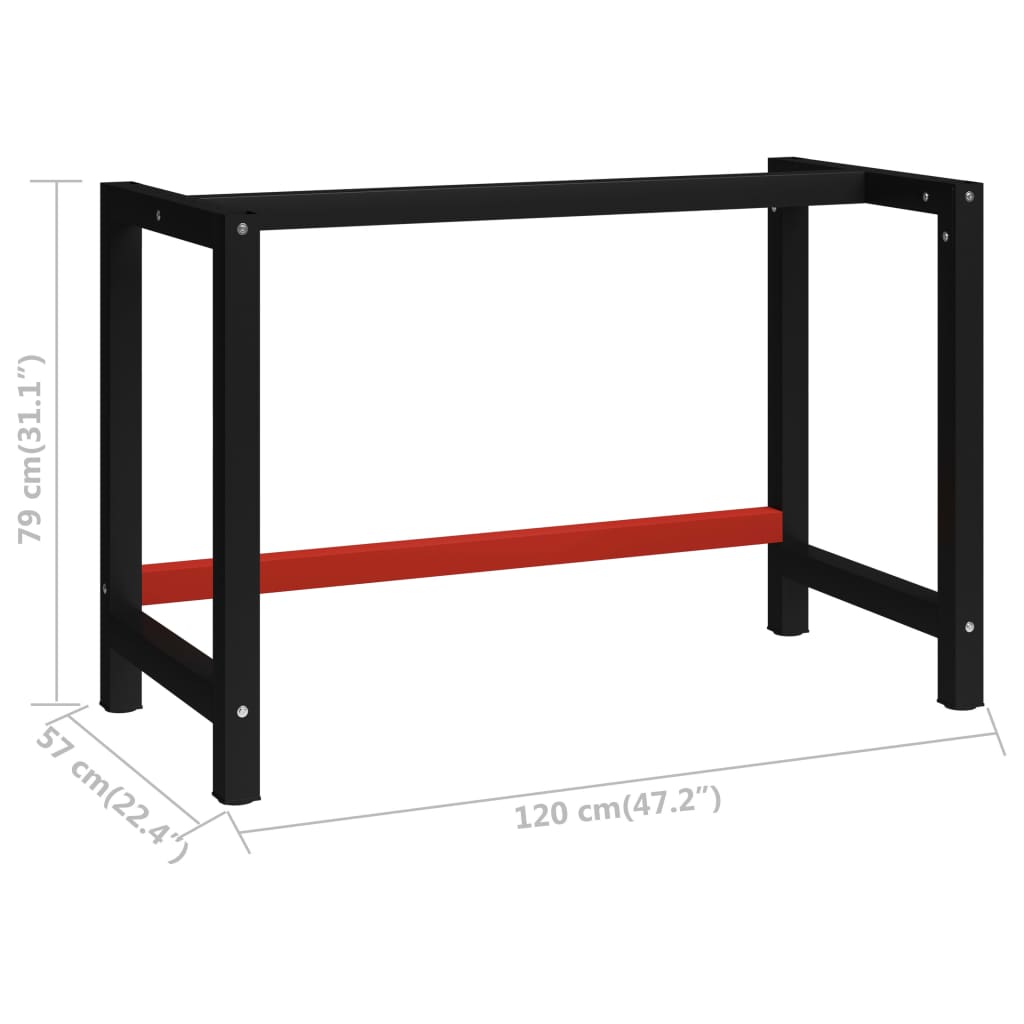 vidaXL Work Bench Frame Metal 47.2"x22.4"x31.1" Black and Red