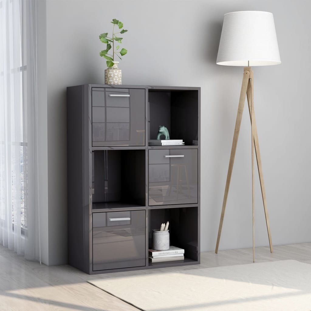 vidaXL Storage Cabinet High Gloss Gray 23.6"x11.6"x35.4" Engineered Wood