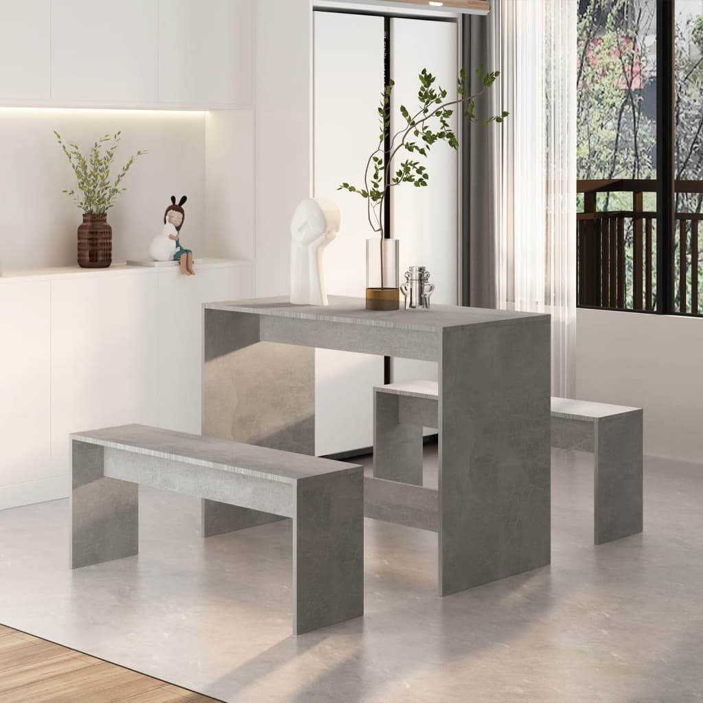 vidaXL 3 Piece Dining Set Concrete Gray Engineered Wood