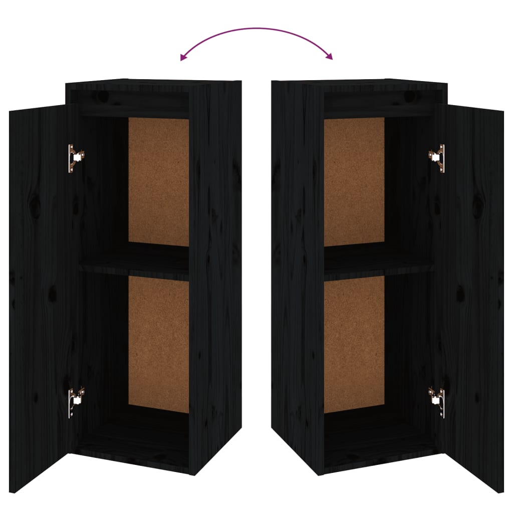 vidaXL Wall Cabinets 2 pcs Black 11.8"x11.8"x31.5" Solid Wood Pine