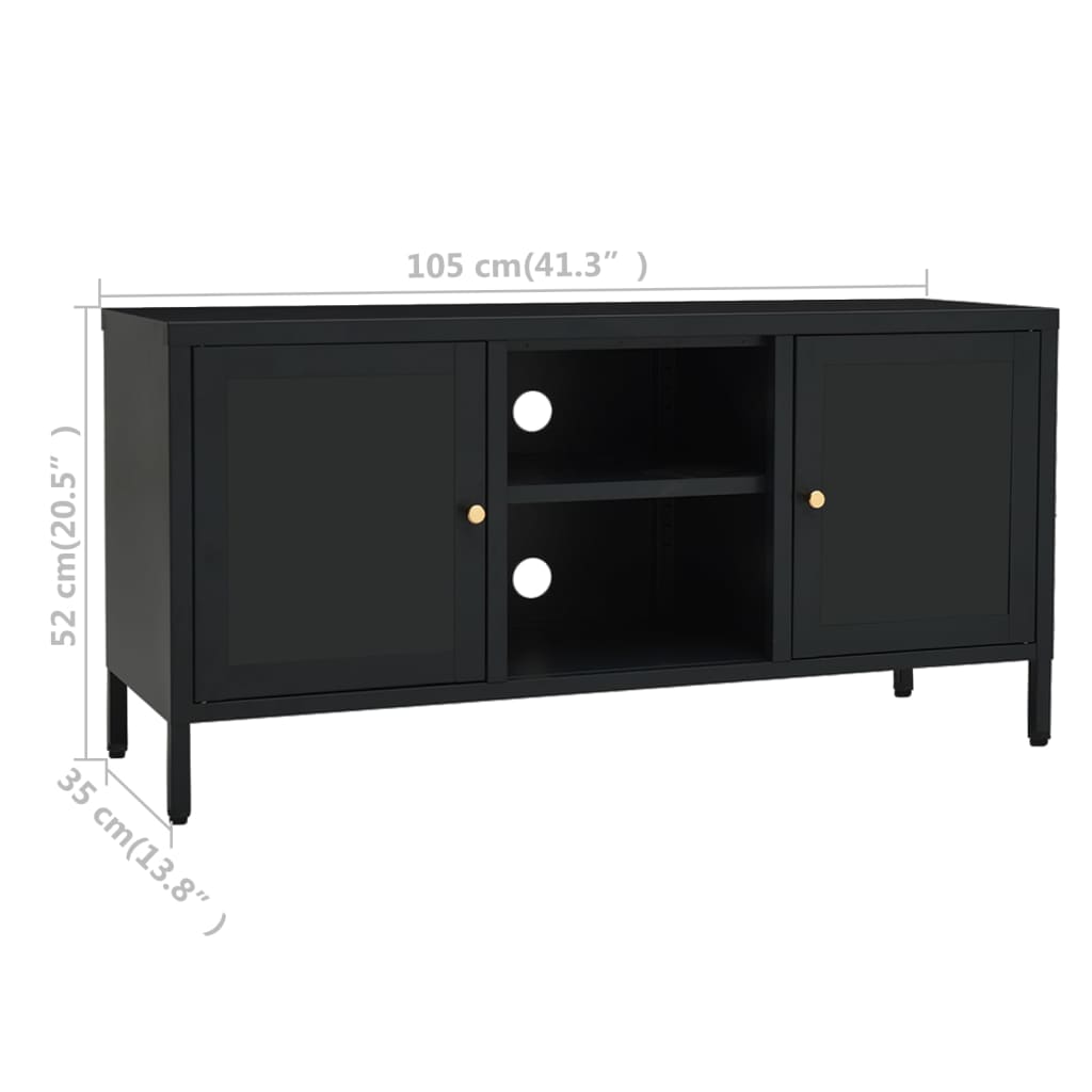 vidaXL TV Stand Black 41.3"x13.8"x20.5" Steel and Glass