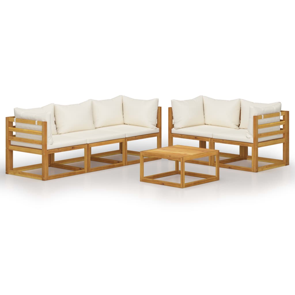 vidaXL 6 Piece Patio Lounge Set with Cushion Cream Solid Acacia Wood
