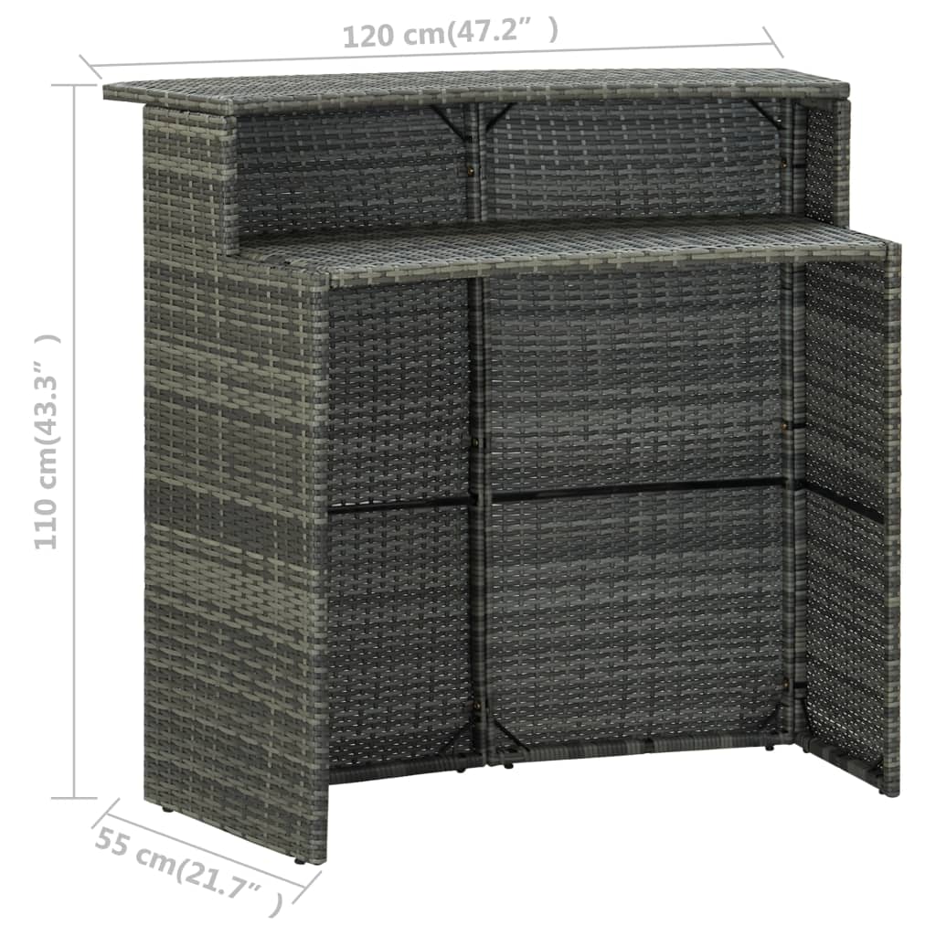 vidaXL Patio Bar Table Gray 47.2"x21.7"x43.3" Poly Rattan