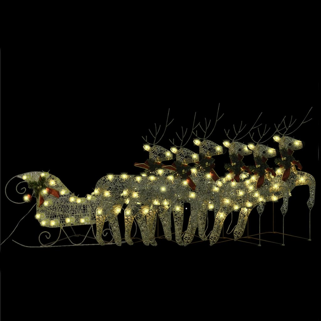 vidaXL Reindeer & Sleigh Christmas Decoration 140 LEDs Outdoor Gold