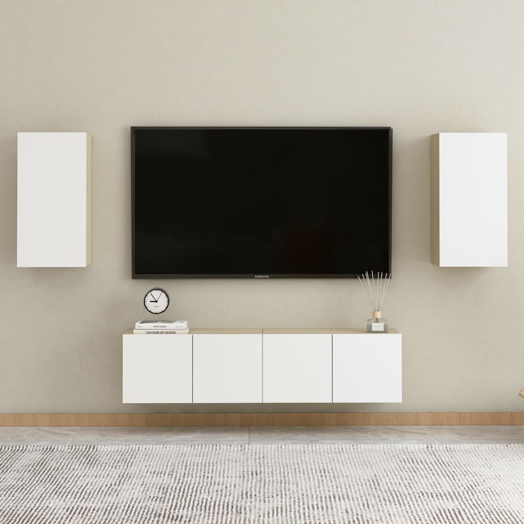 vidaXL TV Cabinet White and Sonoma Oak 12"x11.8"x23.6" Chipboard