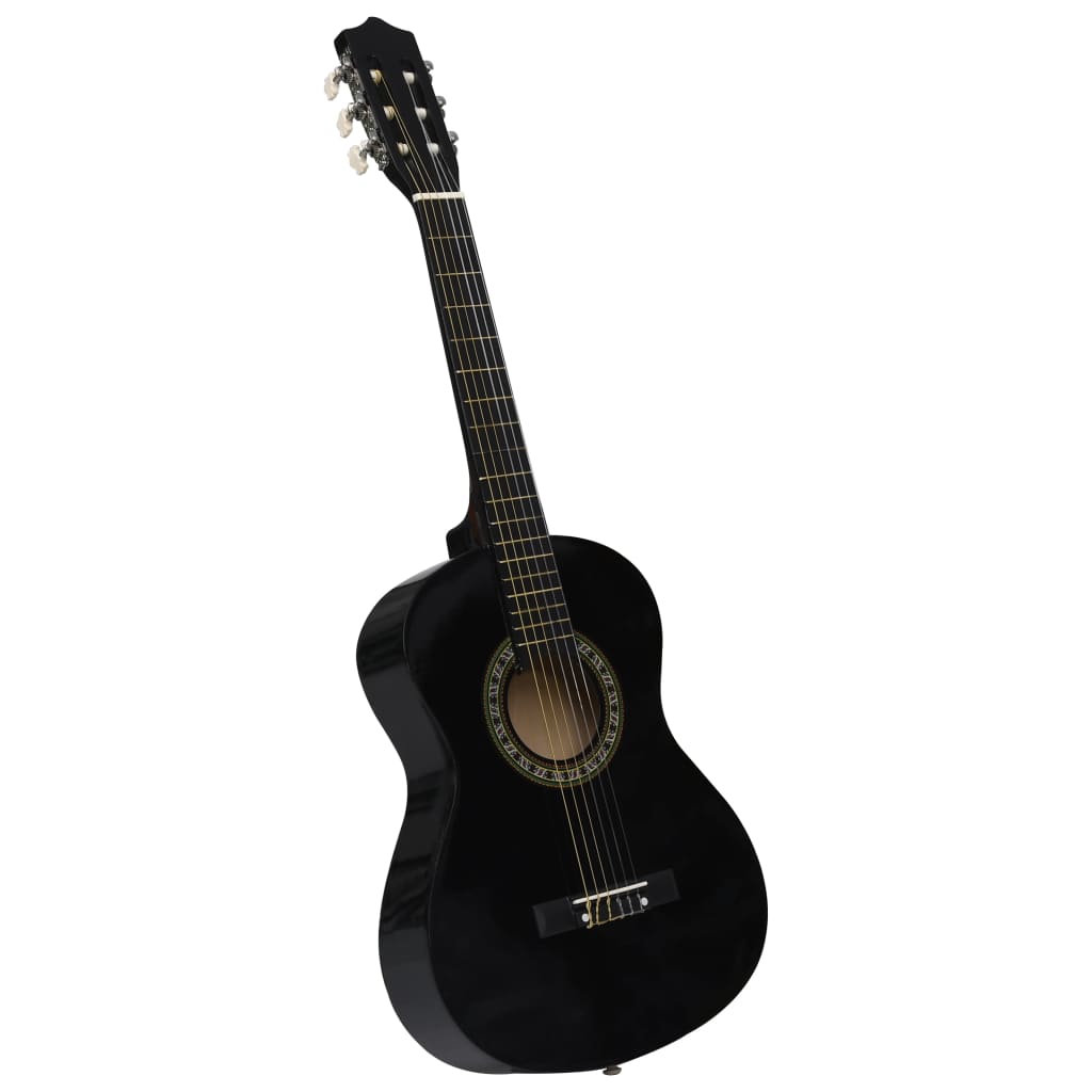vidaXL 8 Piece Classical Guitar Beginner Set Black 1/2 34"