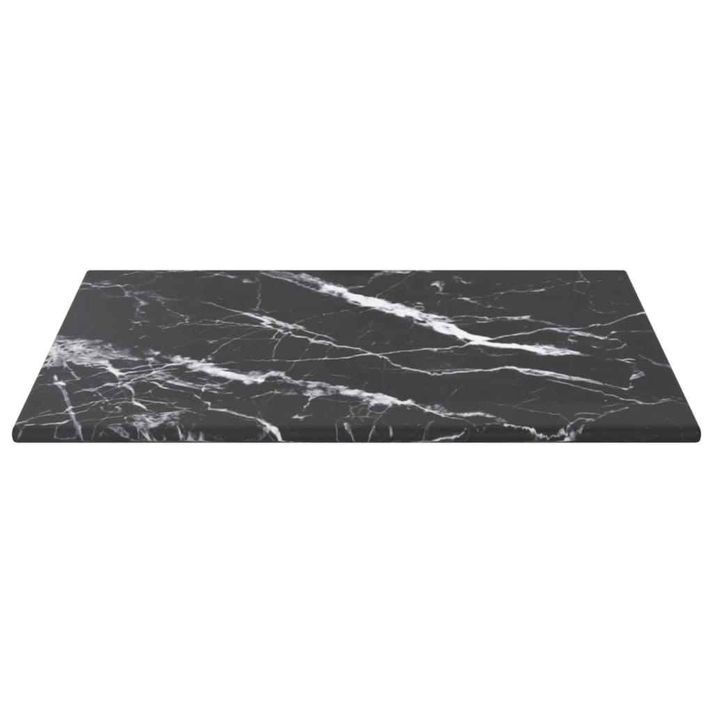 vidaXL Table Top Black 11.8"x11.8" 0.2" Tempered Glass with Marble Design