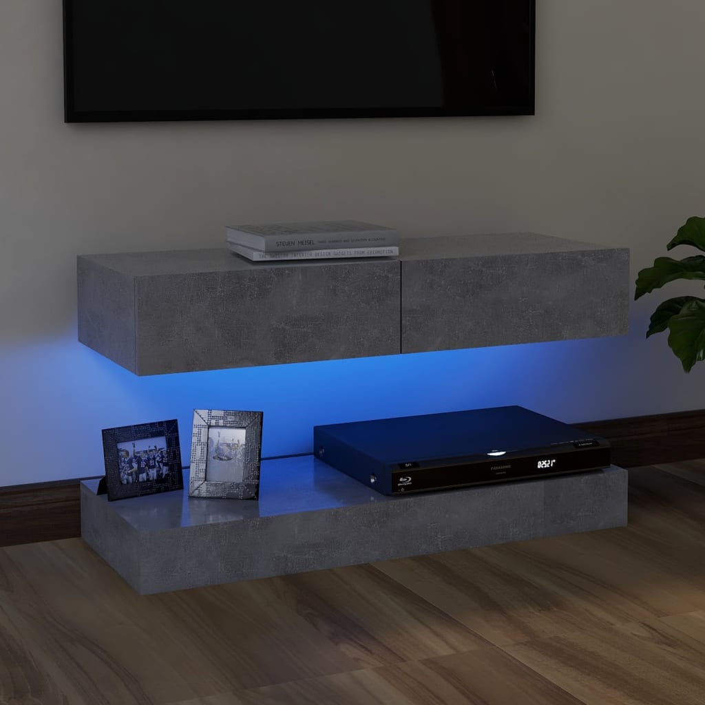 vidaXL TV Cabinet with LED Lights Concrete Gray 35.4"x13.8"